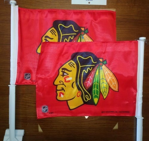LOT OF 6 Chicago BLACKHAWKS NHL Car Auto Window Flags 6 FOR 1 - MANCAVE HANGING - 第 1/6 張圖片