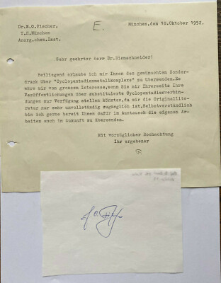 Ernst Otto Fischer  - Nobelpreis Chemie 1973 - original  Autogramm + Autograph 