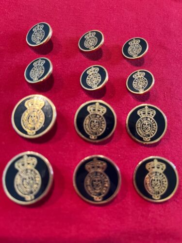 24K Gold Enamel Brass Metal Royal Order of the Garter Crown Blazer 12-Button Set - Picture 4 of 6