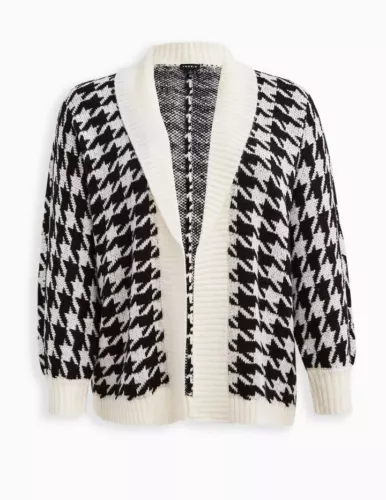 Torrid Women's Plus Size 2  Houndstooth White  & Black Worn Once Cardigan Shawl 