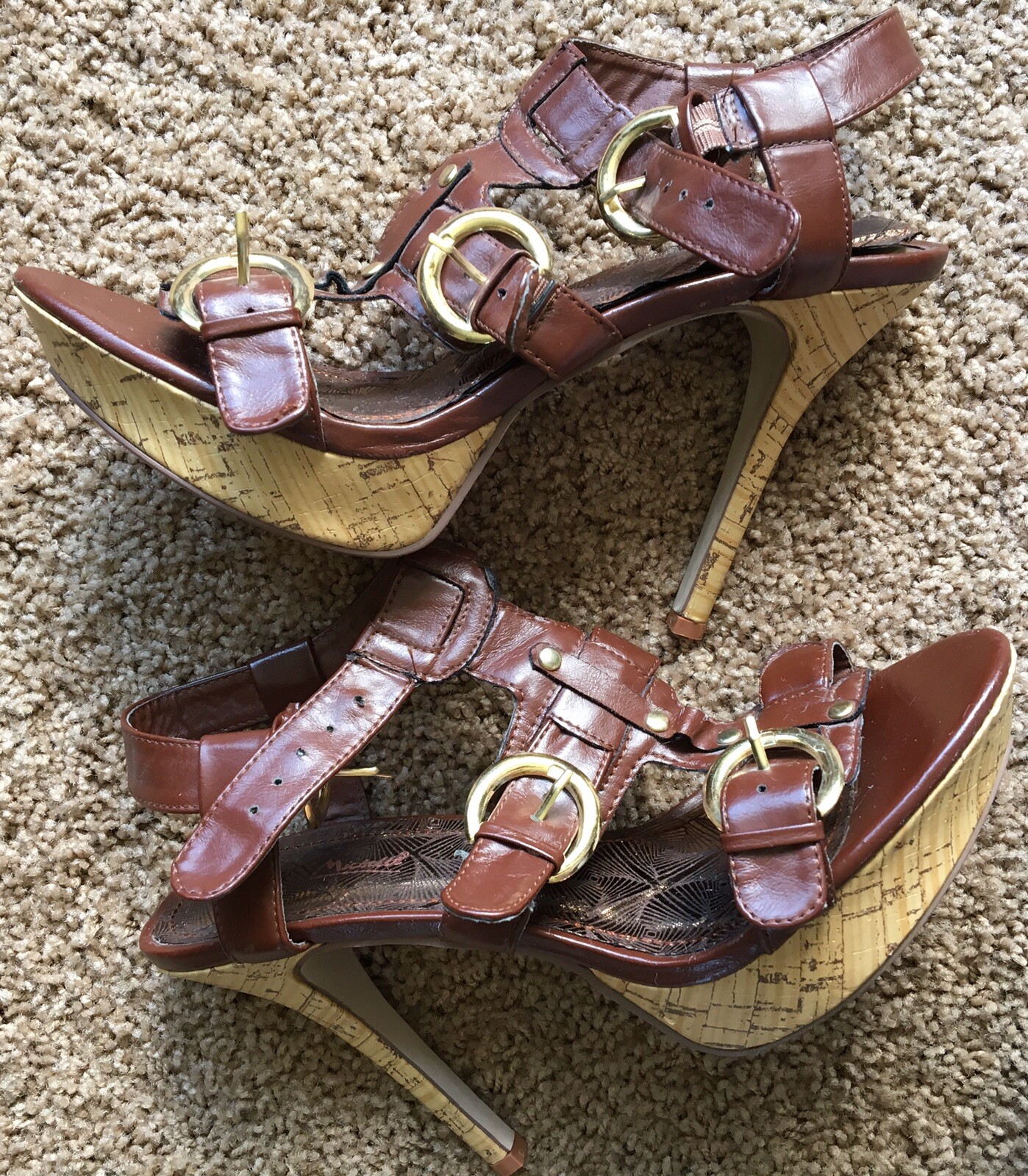 Anne MICHELLE Hotshot09 Brown Cork Stiletto Heels Sh… Gem