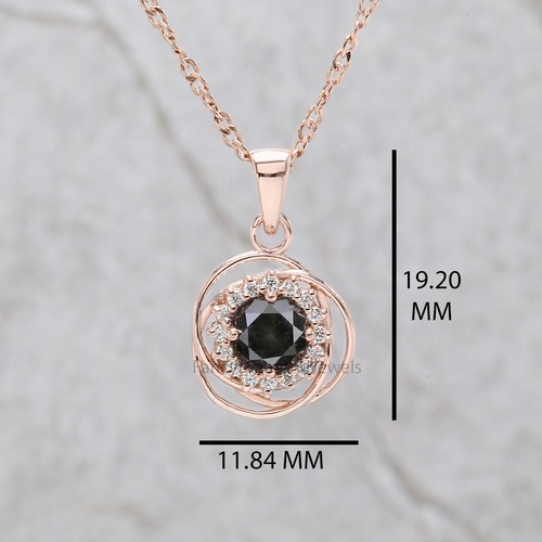0.83 Ct Natural Round Salt And Pepper Diamond 14K Rose Gold Engagement Pendant - Picture 8 of 9