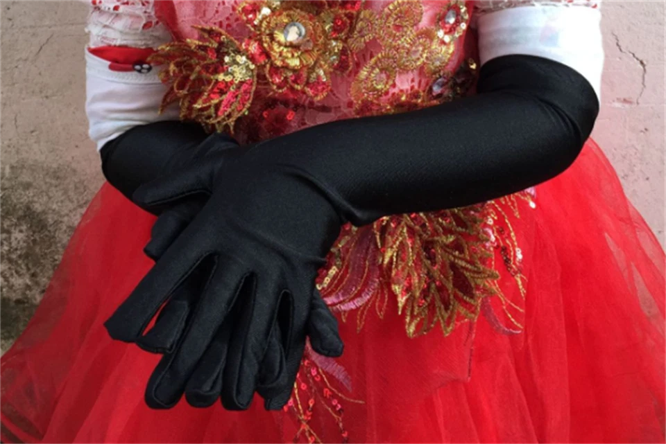 Halloween Niña Niños Fiesta Disfraz Satén Princesa Guantes Largos 3-9 Años Foto 2 de 4