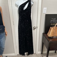 PRE-OWNED SEQUIN EVENING DRESS ONE SHOULDER FRONT SLIT SZ SMALL