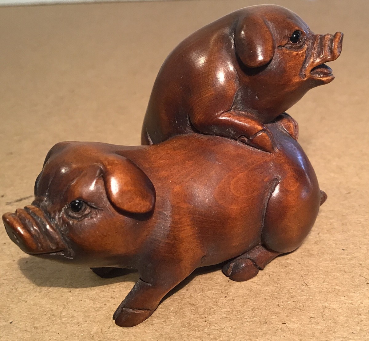Japanese Boxwood Netsuke - Twin Pigs - Signed | eBay