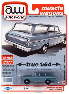 1963 Chevrolet II Nova 400 Station Wagon  Silver-Blue **RR** Auto World 1:64
