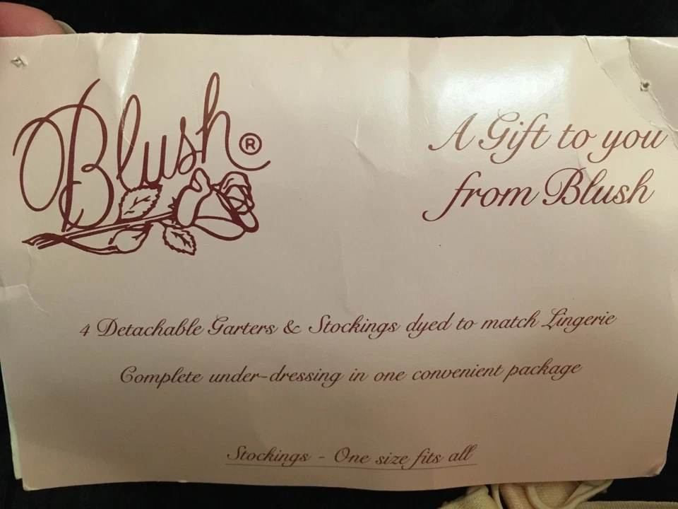 RARE Vtg Blush Stockings + Detachable GARTERS Set One Size Pale Pink Nylon NOS - Image 3 of 4