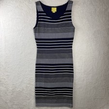 Maeve Anthropologie Midi Dress M Navy White Striped Bodycon Stretch Sleeveless