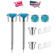 Self Ear Piercing Gun Kit 4mm Cubic Zirconia Peacock Blue Studs Hypoallergenic