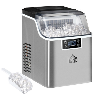 Eismaschine Silber Arbeitsplatte 3,2L 24 Würfel/18min 20kg/24h Kompakt LCD AutoClean