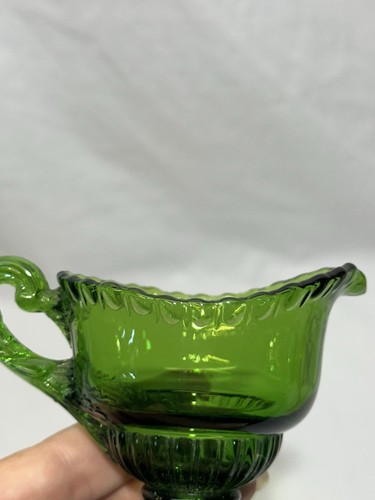 VTG 1940's Green Depression Glass Mini Creamer and Sugar Leaf Design at Handles - Picture 14 of 17