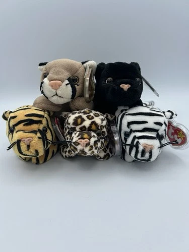 Vtg Ty Beanie Babies Cats Velvet Stripes Blizzard Freckles Canyon Lot Of 5 Tags