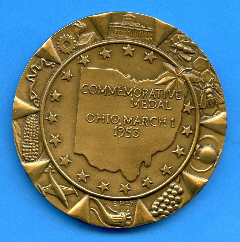 1953 Ohio Sesquicentennial Medallic Art Company 2 3/4" Bronze Medal MACO 