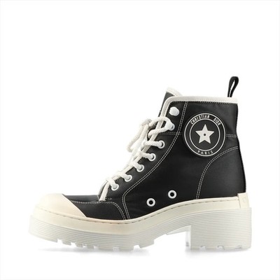 Christian Dior D-RISE Leather x fabric Short Boots 36 Ladies' Black × White NE04