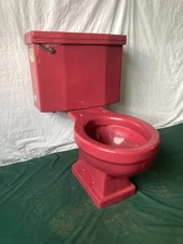 Vtg Mid Century Burgundy T'ang Red Porcelain Toilet Standard Round Bowl 336-25E