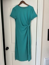 Twist Side Tie Dress Women's Medium Maxi Turquoise Stretch