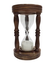Antique Wooden Glass White Sand Timer 5 Minutes Hourglass Vintage Wooden Time...
