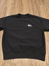 Stussy Mens S Black Pigment Dyed Crewneck Sweatshirt Spellout Streetwear Skater