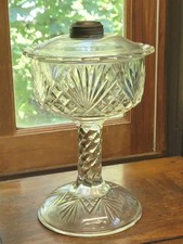 c1880s Burne Pattern Glass Oil Lamp Lomax-Type Scalloped Drip Guard OL2 pg.115