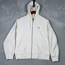 Polo Ralph Lauren Hoodie Mens Large White Full Zip Fleece Sweatshirt FLAW