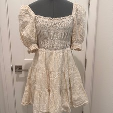 MINKPINK Gingham Seersucker Smocked Bodice Mini Dress - L