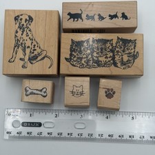 PSX  Stampendous Wood Mounted Rubber Stamp Lot 6 Animals Dogs Cats Pets