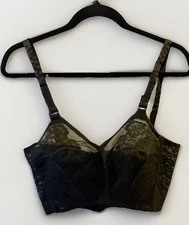 Vintage Promise by Poirette SEXY Black Lace Long Line Bra Sz 32 Boning Lingerie
