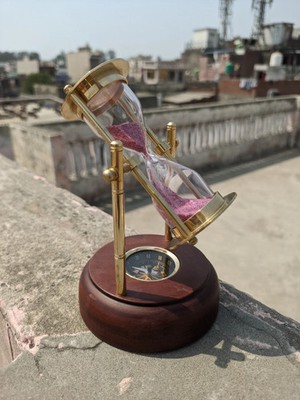 Messing Sanduhr mit Kompass auf Holzsockel Maritim Maritim Sanduhr Geschenk