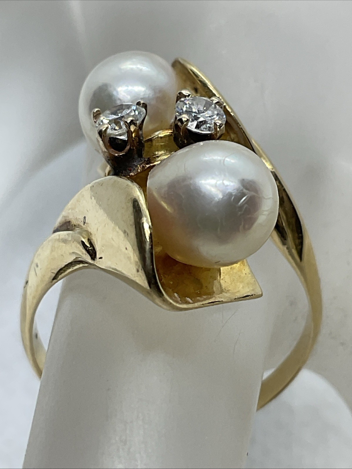 BEAUTIFUL Solid 18K Yellow Gold White Pearls & Di… - image 13