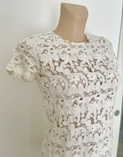 Roberto Cavalli Mini Abito Organza Bianco Pizzo Trim Avorio Ricamato IT44 US8