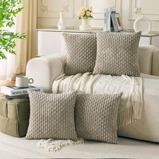 Set of 4 Taupe Decorative Throw Pillow Covers 20x20 Inch Corduroy Pillow Cove...
