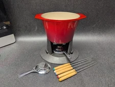 Le Creuset Flame Orange Enameled Cast Iron Fondue Pot Set & Stand