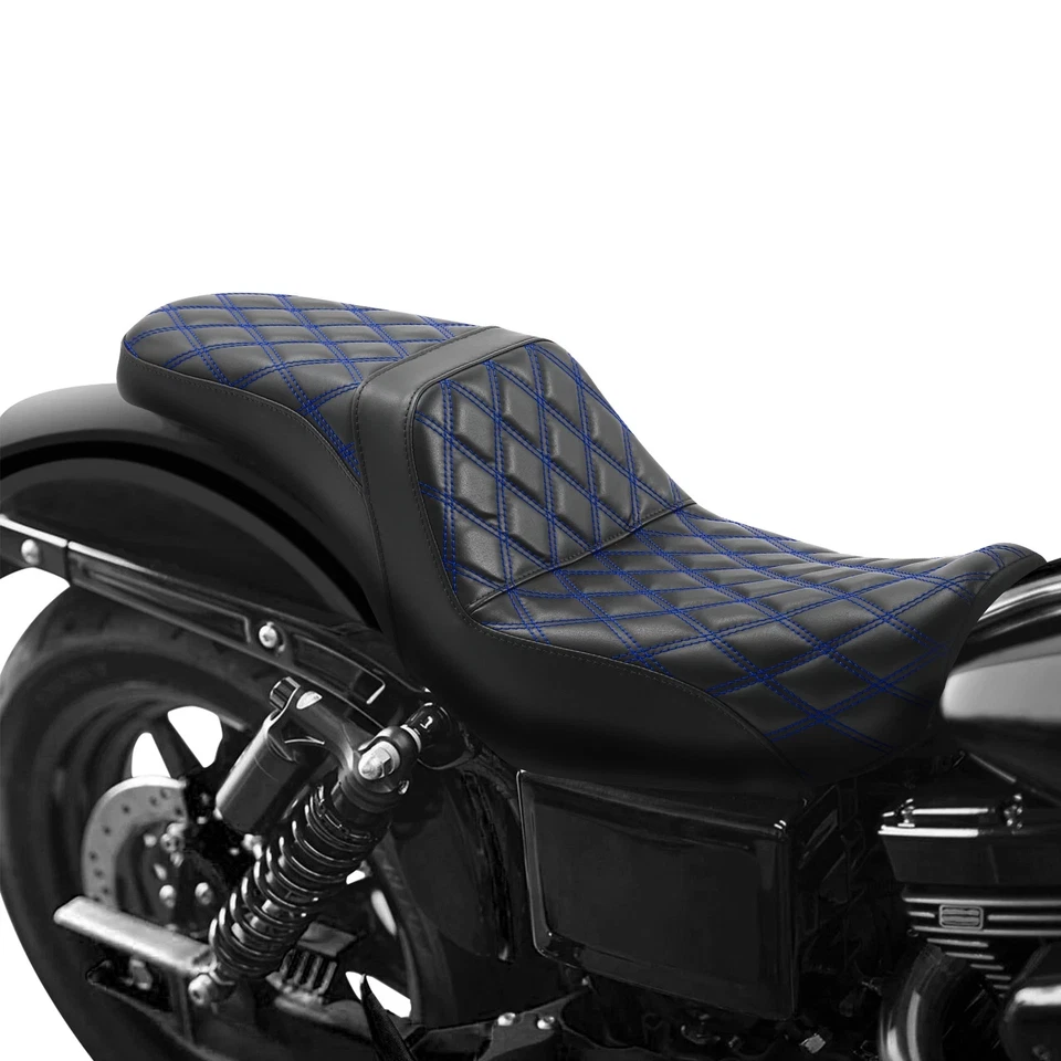 Driver Passenger Seat Fit For Harley Dyna Super Glide 2006-2017 Blue Stitching - Image 2 of 4