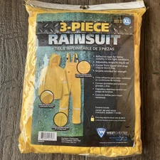 3Pc XL Yellow RainSuit Reflective Tape Adjustable Shoulder Strap Detachable Hood