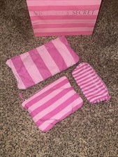 Victoria's Secret Limited-Edition Metallic pink stripe Set Of 3 Cosmetic Bags