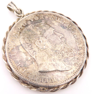Silber Anhänger 5 Mark Württemberg Wilhelm II Silbermünze 900 Silber 1895
