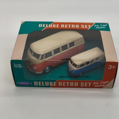 WELLY Deluxe Retro Set VW T1 Bus Modellauto Volkswagen Metall Rot Weiß Blau
