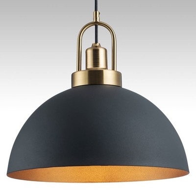 Vintage Pendant Light 13.58 ''Industrial Pendant Light Dome Black and Gold lin...