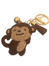 Key Ring/Fob-MONKEY- brown gold- rhinestones -gold toned ring - tassel