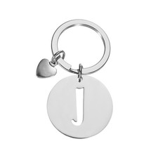 Initial Letter KeyChain, Disc Letter A-Z Heart Charm Keyring, Silver I 