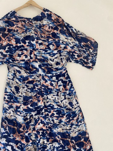 Hutch XL Chiara Tie Front Cut Out Maxi Dress Gown Blue Multicolor 1/2 Sleeve New - Picture 11 of 15