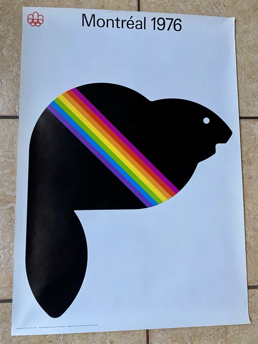 Affiche des Jeux olympiques de Montréal de 1976 - art vintage noir et blanc 60 x 35 cm - piste de course de sports athlétiques - Canada