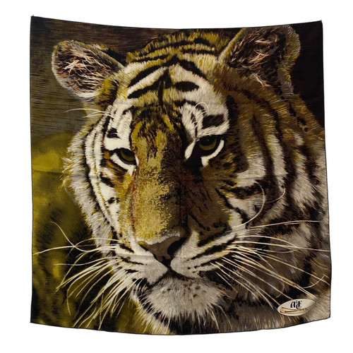Vintage Abercrombie & Fitch Tiger SILK Scarf 32" x33" Large RARE