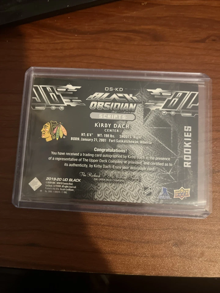 2019-20 SPx UD Black Obsidian Script Rookies Kirby Dach #OS-KD Rookie Auto RC - Image 2 of 2