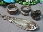 41g LOT of Vintage solid STERLING Silver SPOON RINGS & SPOON PENDANT