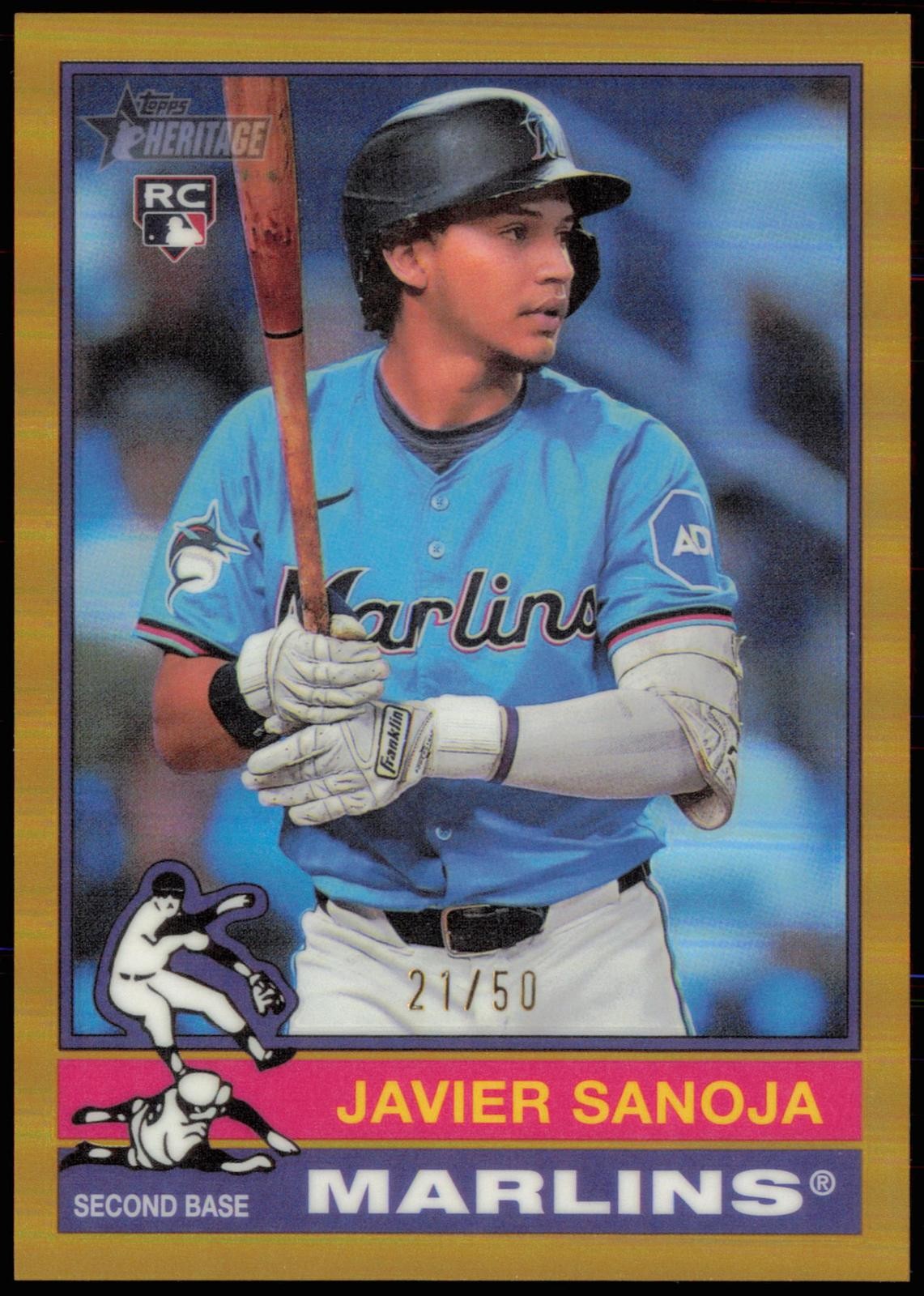 Javier Sanoja 2025 Topps Heritage Chrome Gold Refractor /50, RC #167 Marlins e19