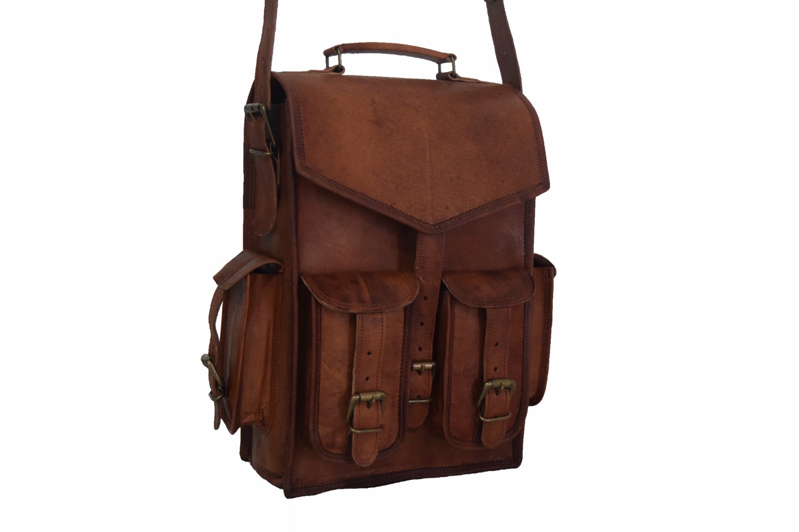 Mochila de cuero convertible Messenger Bag Laptop Satchel Mochila de hombro14...