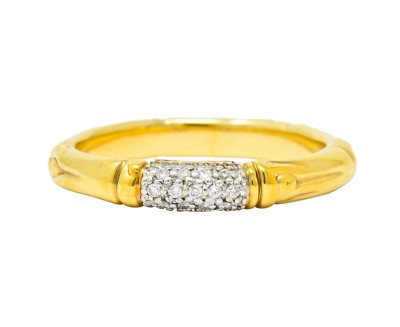 John Hardy Bamboo Collection Pave Diamonds Ring 18K Gold, Größe 8