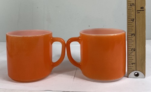 D Handle Cup Mug Lot 2 VTG Federal Milk Glass Bright Orange Coffee Heat Proof - Picture 12 of 13