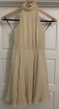 (A8) NEW YORK & COMPANY Women's Beige Cream Pleated Bead Halter Dress XS X-Small